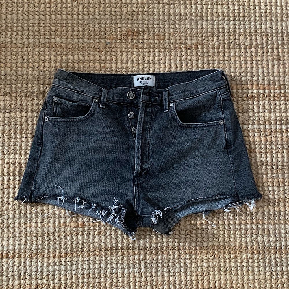 Agolde Black Distressed Jean Shorts